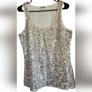 Express Sequin Tank Top - Gold and Cream